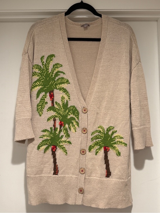 J. Jill Sweaters - J Jill Women's Sweater Cardigan Linen Cotton Blend Palm Tree Embroidery Size XL